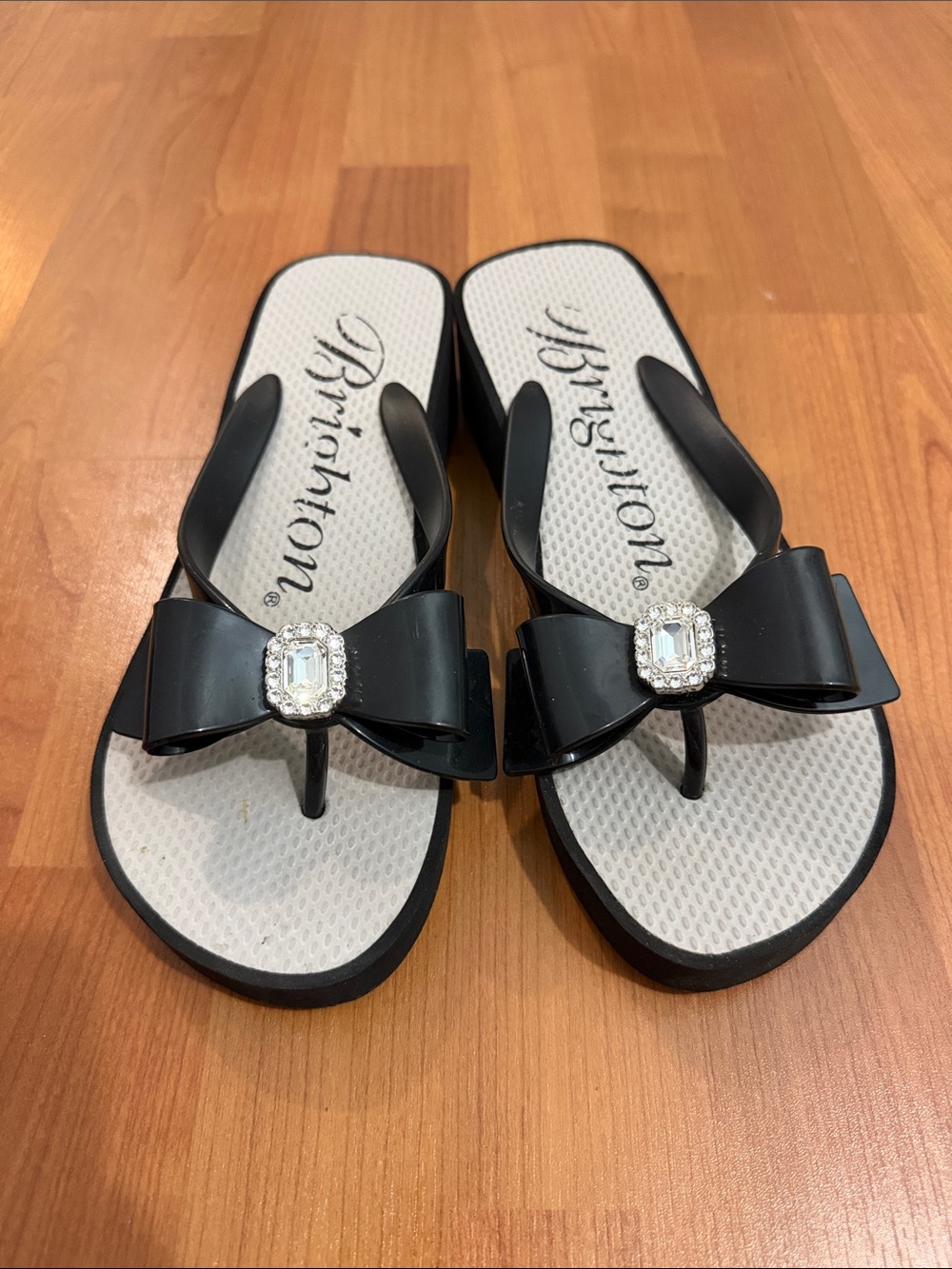 Brighton Black Bow Jewel Thong Sandals